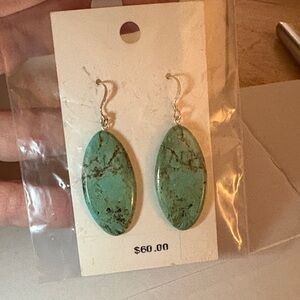 Sterling Silver Turquoise Slab Oval Drop Earrings